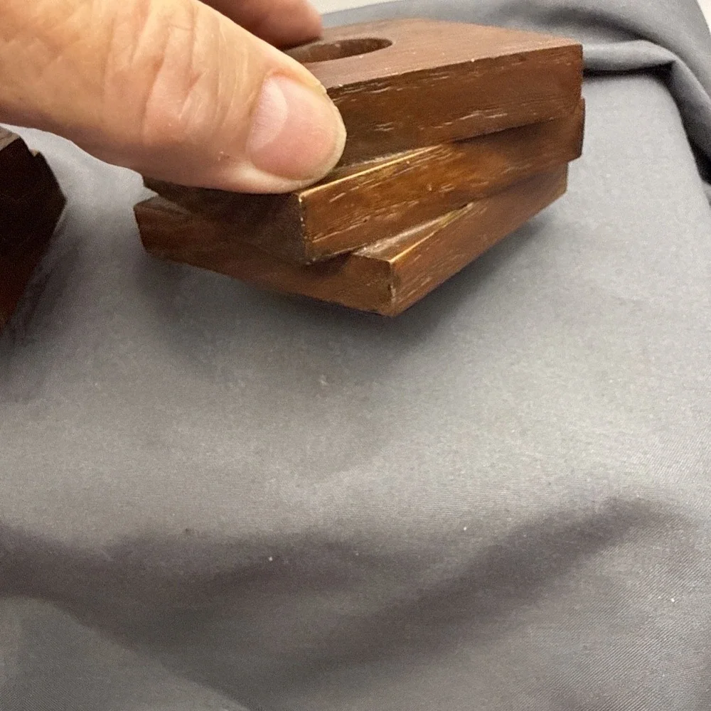 Wood Square Stacked Handmade  Candle Holder Set Of  Two 3.5 X1.5